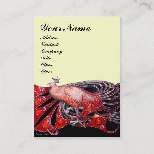 ELEGANT RED PEACOCK FASHION JEWEL IN YELLOW BLACK BUSINESS CARD