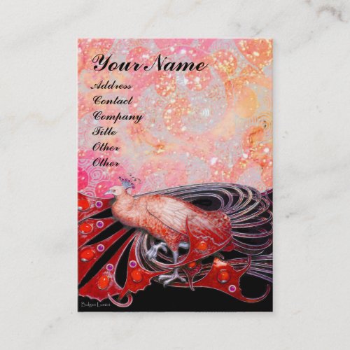 ELEGANT RED PEACOCK PINK GOLD SPARKLES AND SWIRLS BUSINESS CARD