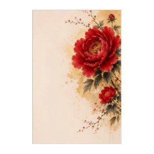Elegant Red Peony Chinese Ink Painting Acrylic Print
