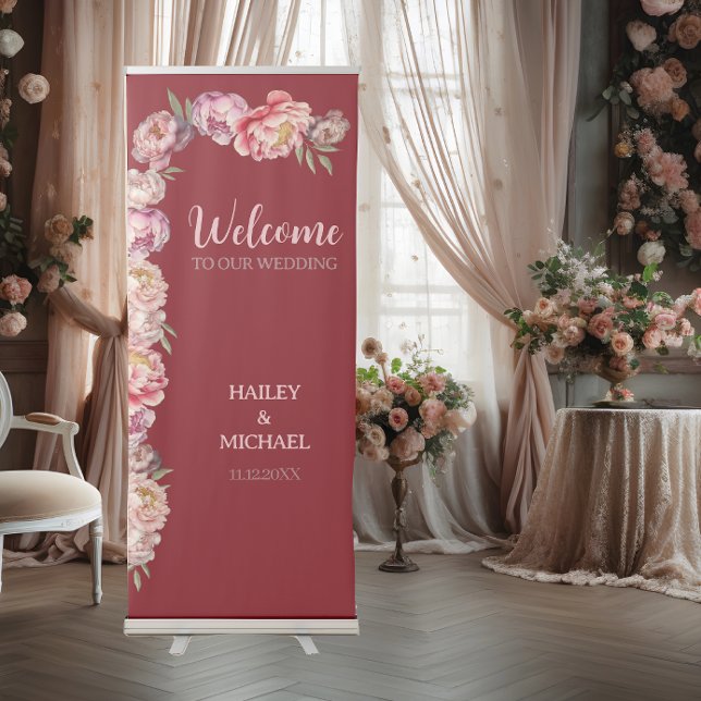 Elegant Red Peony Flower Asian Wedding Retractable Banner (Creator Uploaded)