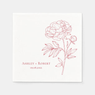 Elegant Red Peony Flower Modern Wedding Napkins