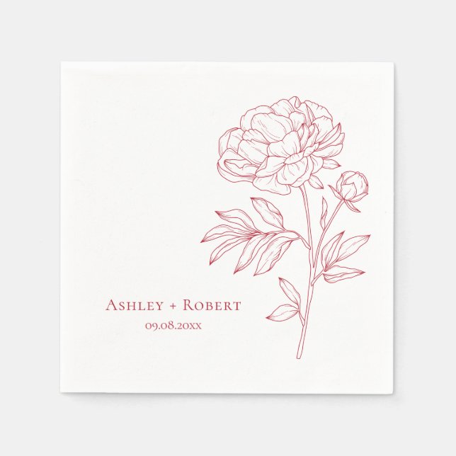 Elegant Red Peony Flower Modern Wedding Napkins (Front)