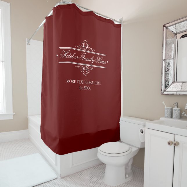 Elegant Red Personalized Hotel Or Family Frame Shower Curtain (In Situ)