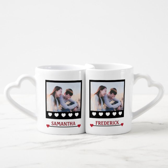 Elegant Red Personalized Portraits Coffee Mug Set (Front Nesting)