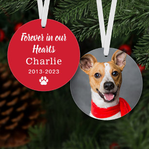 Elegant Red Pet Memorial Photo Name and Dates Ornament