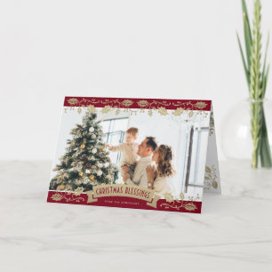 Elegant Red Photo Christmas Blessings Christian Holiday Card