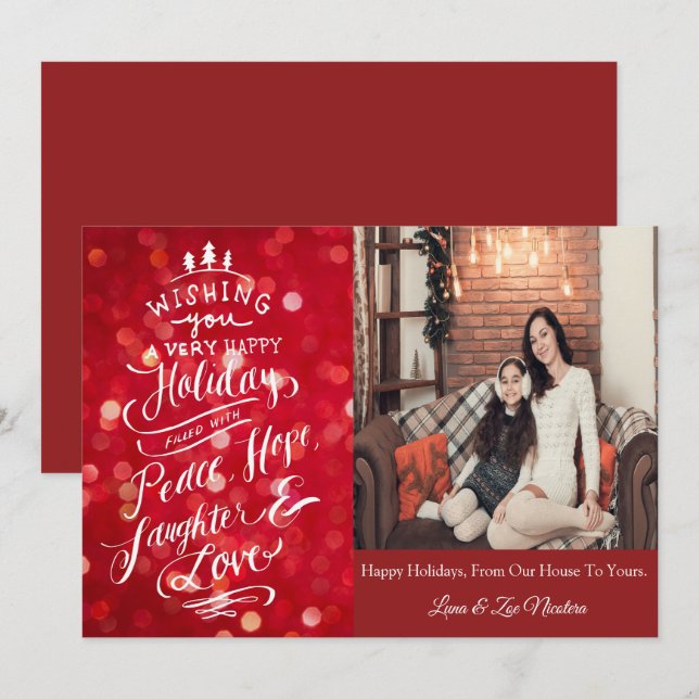 Elegant Red Photo Christmas Greeting Card (Front/Back)