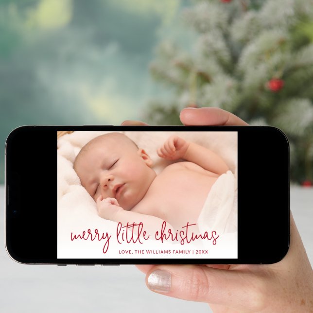 Elegant Red Photo Holiday Birth Announcement (Front Digital)