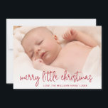Elegant Red Photo Holiday Birth Announcement<br><div class="desc">Announce the birth of your new baby boy or girl with this modern photo announcement card featuring the message, "Merry Little Christmas" in an elegant thin red script along with your family name and the year over your favorite horizontal photo. The backside has a second photo along with your baby's...</div>