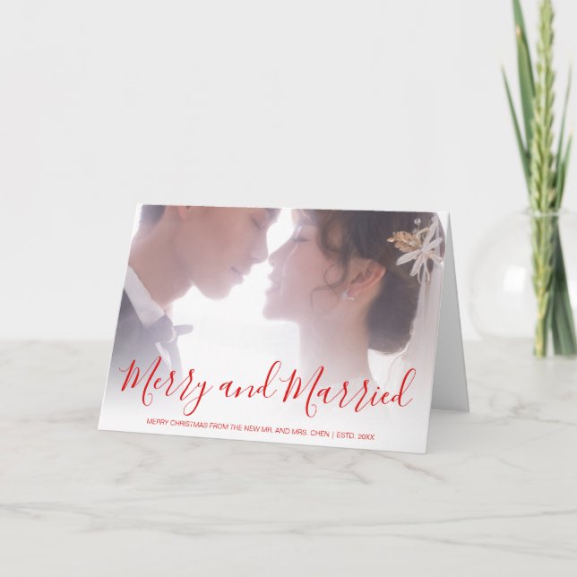 Elegant Red Photo Newlywed Christmas Holiday Card (Front)