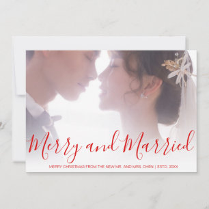 Elegant Red Photo Newlywed Christmas Holiday Card