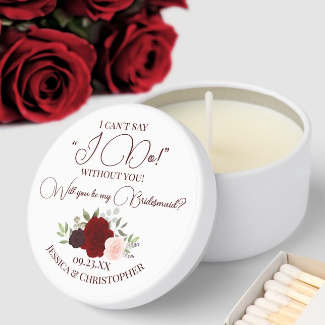 Elegant Red & Pink Boho Roses Bridesmaid Proposal Mini Candle Favors (Creator Uploaded)