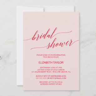 Elegant Red Pink Calligraphy Bridal Shower Invitat Invitation