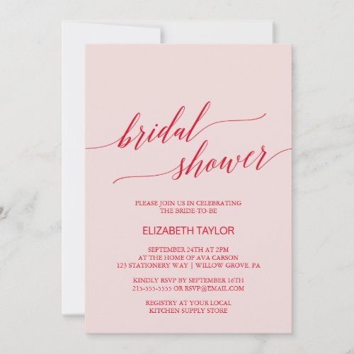 Elegant Red Pink Calligraphy Bridal Shower Invitat Invitation