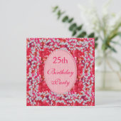 Elegant Red/Pink Floral & Diamonds 25th Birthday Invitation (Standing Front)