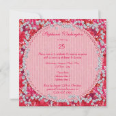 Elegant Red/Pink Floral & Diamonds 25th Birthday Invitation (Back)