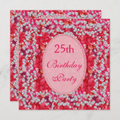 Elegant Red/Pink Floral & Diamonds 25th Birthday Invitation (Front/Back)