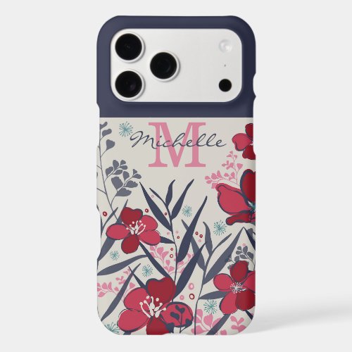 Elegant Red &amp; Pink Floral Monogram iPhone 17 Pro Max Case