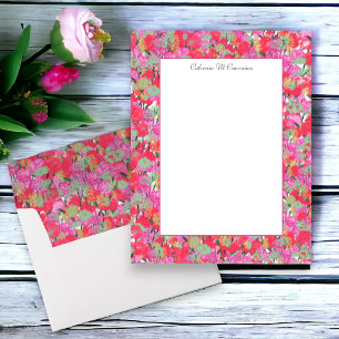 Elegant Red Pink Floral Personalized Paper Sheet