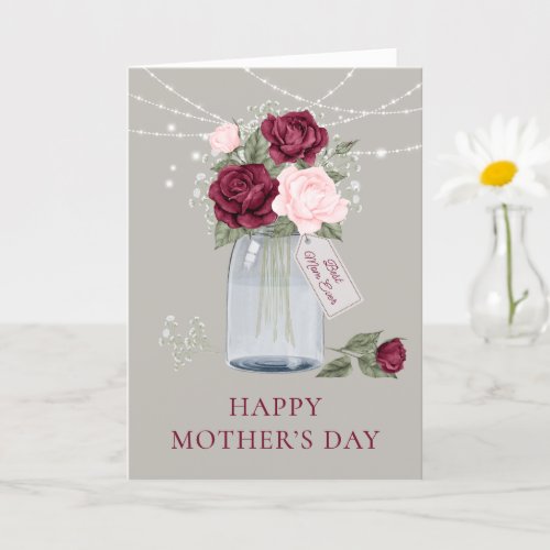 Elegant Red Pink Flowers Photo Happy Mothers Day Card