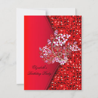 Elegant Red Pink Glitter Jewel Birthday Party Invitation