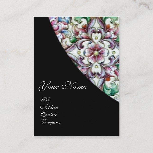 ELEGANT RED PINK GREEN  FLORAL FANTASY  MONOGRAM BUSINESS CARD (Front)