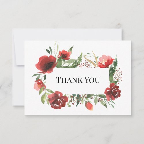 Elegant Red Pink Greenery Floral Wedding Thank You Card