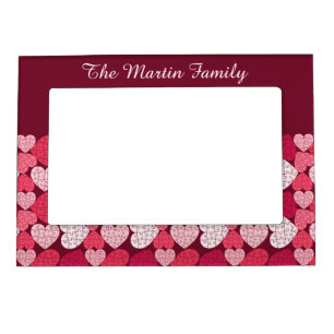 Elegant Red Pink Jigsaw Puzzle Heart Pattern Name Magnetic Frame