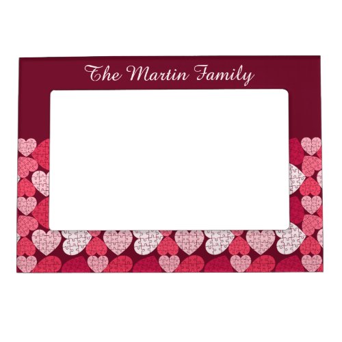 Elegant Red Pink Jigsaw Puzzle Heart Pattern Name Magnetic Frame