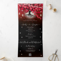 Elegant Red Pink on Black  Heart Leaf Wedding