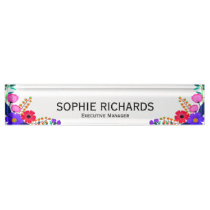 Elegant Red Pink Purple Flowers Executive Manager Desk Name Plate