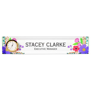Elegant Red Pink Purple Flowers Executive Manager Desk Name Plate