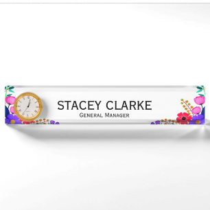 Elegant Red Pink Purple Flowers General Manager Desk Name Plate