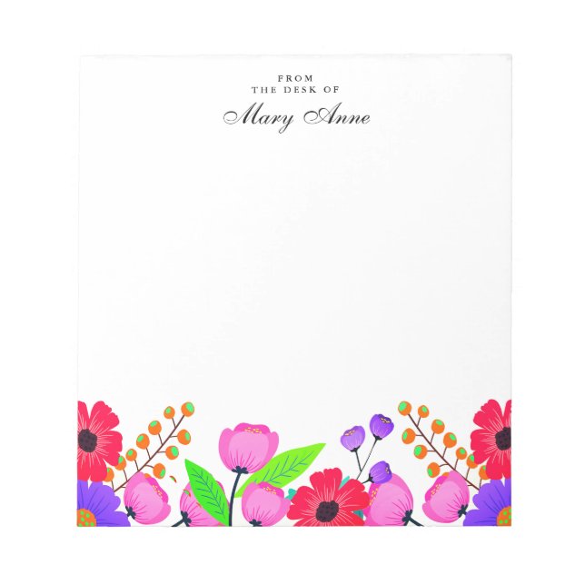 Elegant Red Pink & Purple Flowers Personalized Notepad (Front)