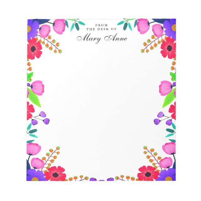 Elegant Red Pink Purple Flowers Personalized Notepad (Front)