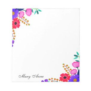 Elegant Red Pink & Purple Flowers Personalized Notepad