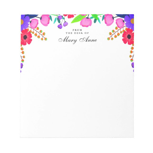 Elegant Red Pink Purple Flowers Personalized Notepad (Front)