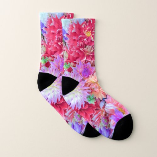 Elegant Red Pink Purple Orange Flowers Bouquet  Socks