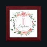 Elegant Red Pink Rose Floral Frame Monogram Gift Box<br><div class="desc">Here's a beautiful gift box for her,  with a rose floral circle frame in soft red,  pink,  and green,  with touches of gray. At the center is her monogram in matching red pink,  and her name in gray. Everything is placed on a white background.</div>