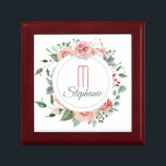 Elegant Red Pink Rose Floral Frame Monogram Gift Box<br><div class="desc">Here's a beautiful gift box for her,  with a rose floral circle frame in soft red,  pink,  and green,  with touches of gray. At the center is her monogram in matching red pink,  and her name in gray. Everything is placed on a white background.</div>