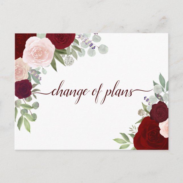 Elegant Red & Pink Roses Change of Wedding Plans Announcement Postcard (Front)