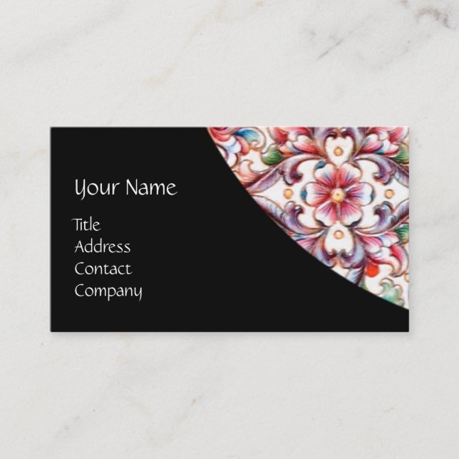 ELEGANT RED PINK ROSES FLORAL FANTASY MONOGRAM BUSINESS CARD (Front)
