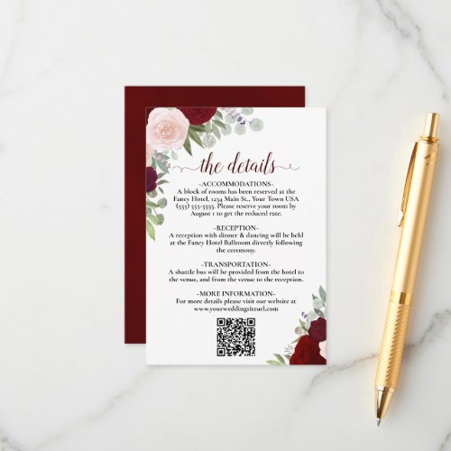 Elegant Red & Pink Roses Wedding Details QR Code