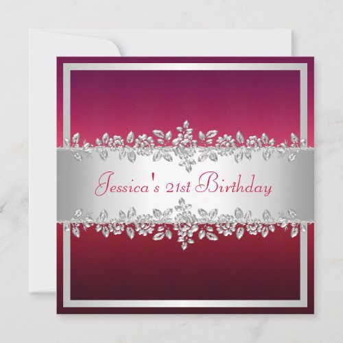 Elegant Red Pink Silver Roses Birthday Party Personalized Invitations