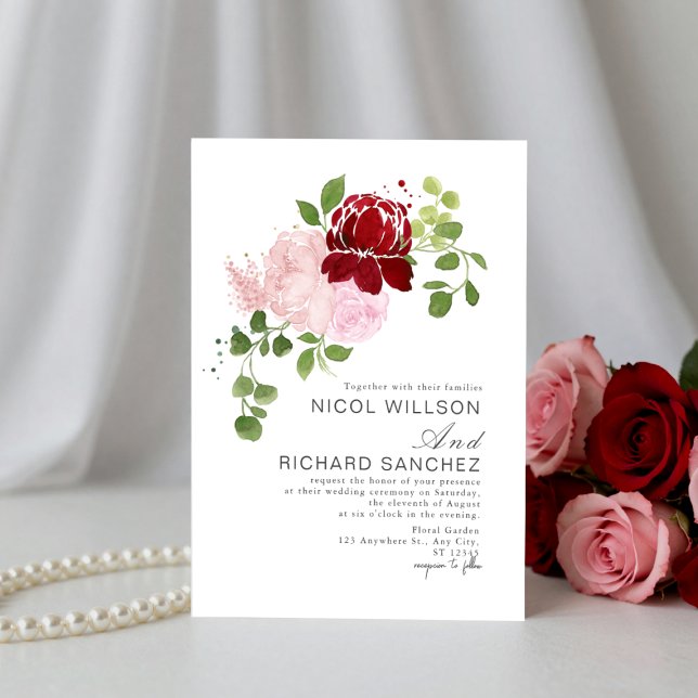 Elegant Red & Pink Summer Floral Wedding  Invitation (Creator Uploaded)