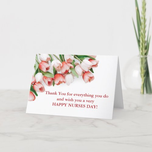Elegant Red  Pink Tulip Floral Happy Nurses Day Thank You Card