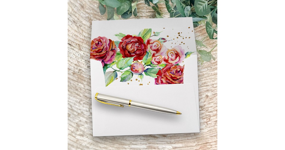 Elegant Red Pink Watercolor Floral Return Address Envelope | Zazzle