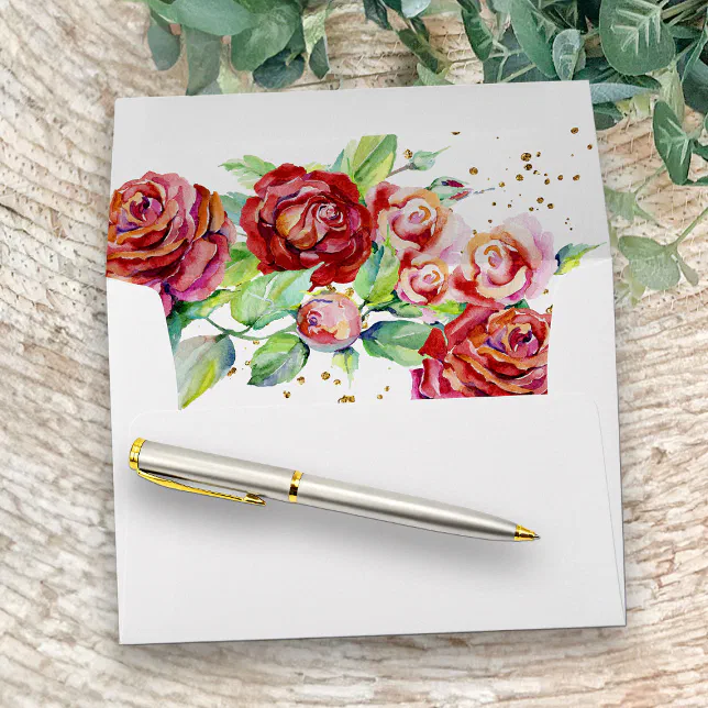 Elegant Red Pink Watercolor Floral Return Address Envelope | Zazzle
