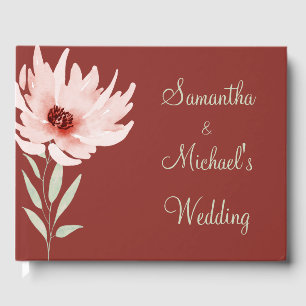 Elegant Red Pink Watercolor Floral Wedding Guest Book