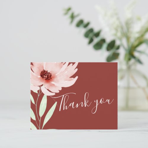 Elegant Red Pink Watercolor Floral Wedding Thank You Card